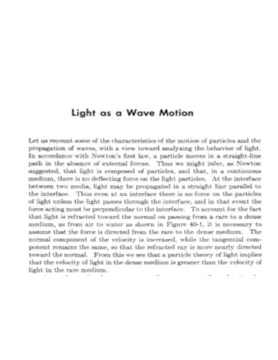 Light as a Wave Motion