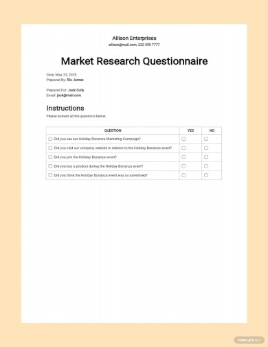 Market Research Questionnaire Template
