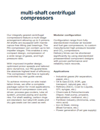 Multi shaft Centrifugal Compressors