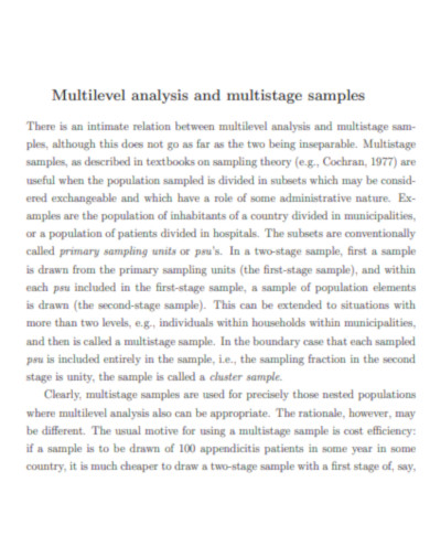 Multilevel Analysis and Multistage Sampling