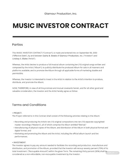 Music Investor Contract Template