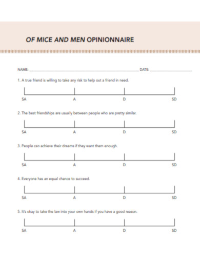 Of Mice and Men Opinionnaire