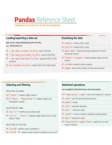 Pandas Reference Sheet