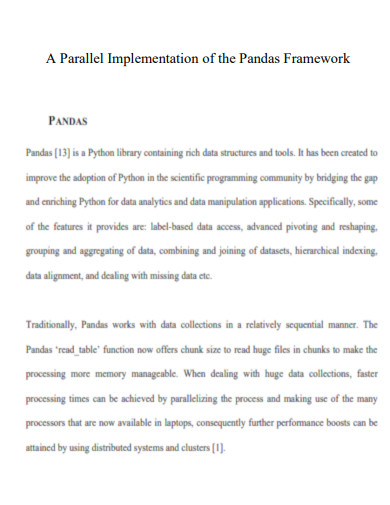 Parallel Implementation of the Pandas Framework
