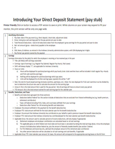 Pay Stub Direct Deposit Statement