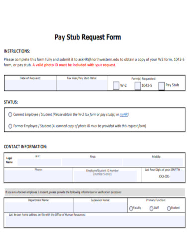 Pay Stub Request Form