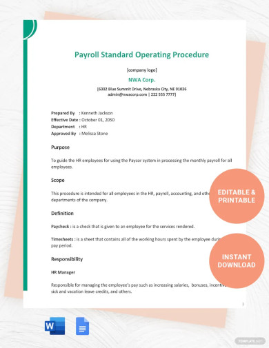 Payroll Standard Operating Procedure Template