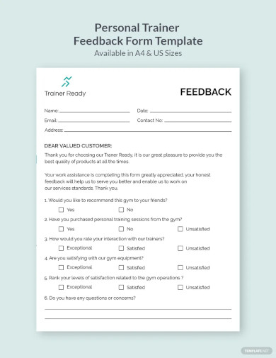 Personal Trainer Feedback Form Template