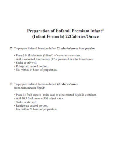 Preparation of Enfamil Premium Infant