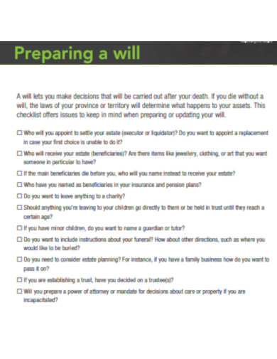 Preparing a will