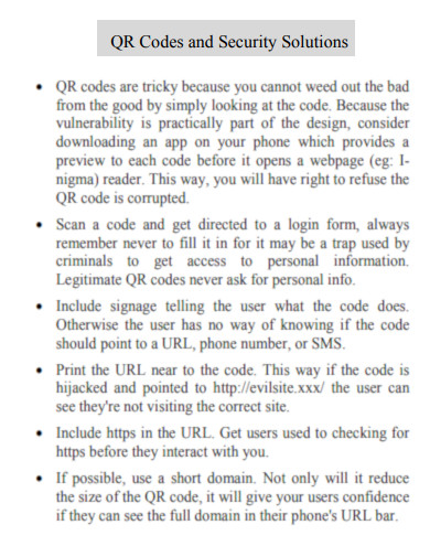 QR Codes and Security Solutions