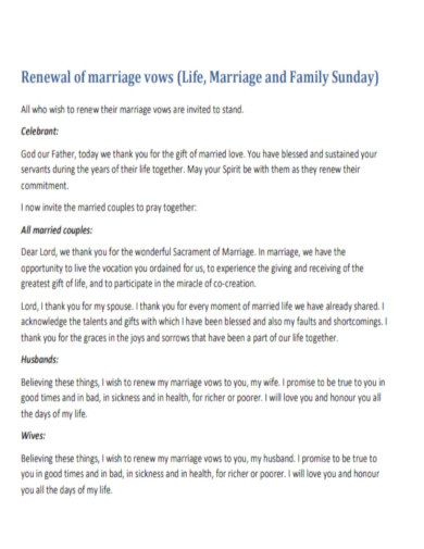 Renewal of marriage vows