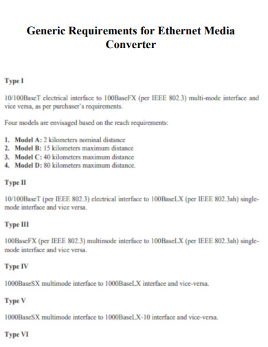 Requirements for Ethernet Media Converter