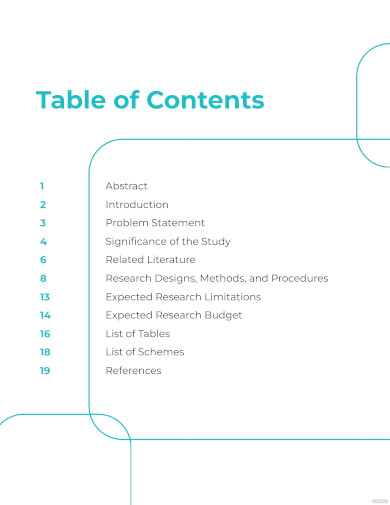 Research Proposal Table Of Contents Template