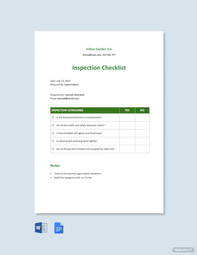 Restaurant Multi Unit Inspection Checklist Template