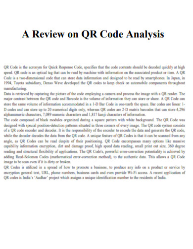 Review on QR Code Analysis