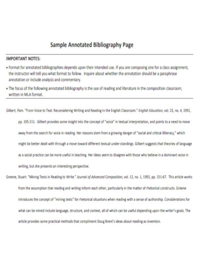 Sample Annotated Bibliography Page