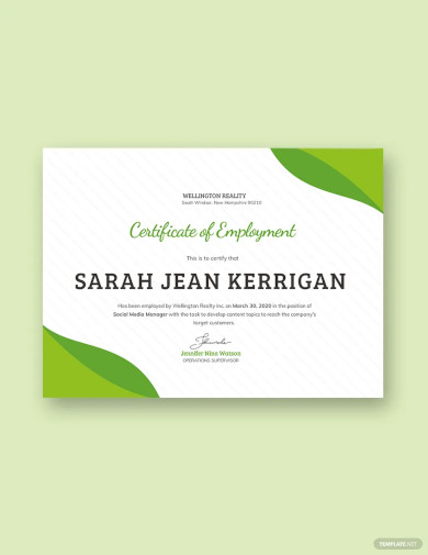 Sample Certificate of Employment Template