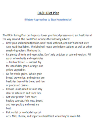 Sample DASH Diet Plan