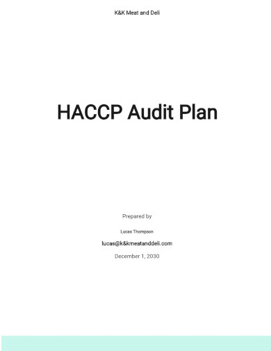 Sample HACCP Audit Plan Template