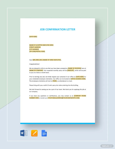 Sample Job Confirmation Letter Template