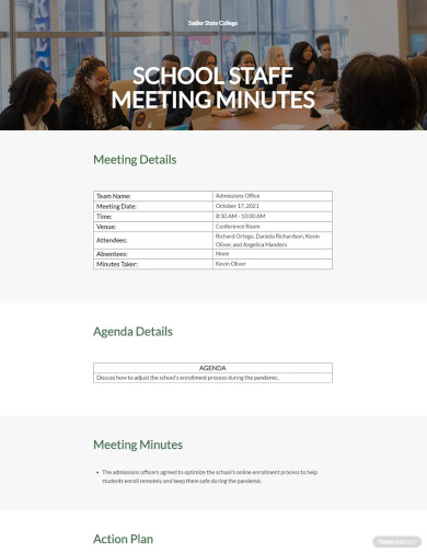 Sample School Staff Meeting Minutes Template