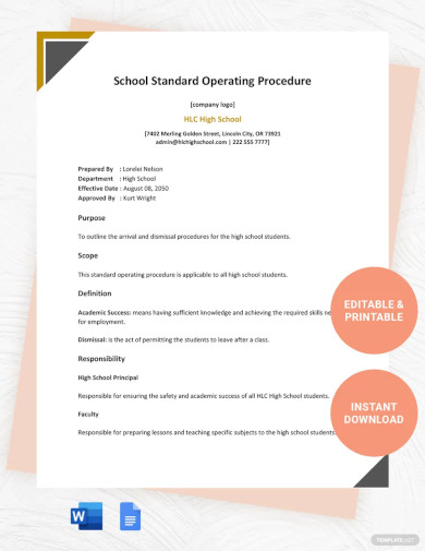 School Standard Operating Procedure Template