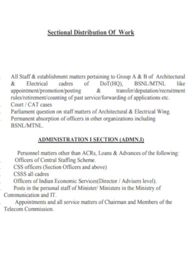 Sectional Distribution Of Work