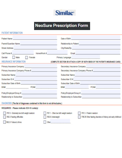 Similac NeoSure Prescription Form