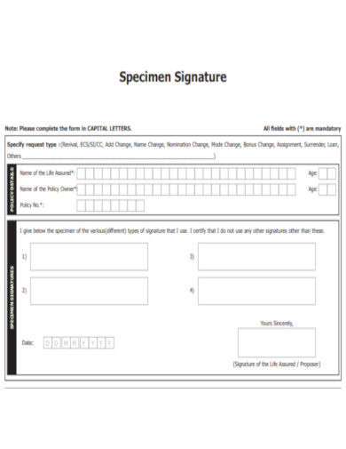 Specimen Signature