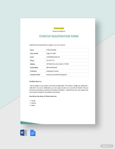 Startup Registration Form Template