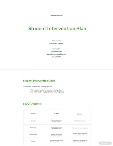 Student Intervention Plan Template