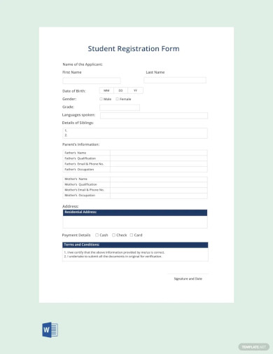 Student Registration Form Template