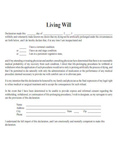 Suggested form of a Living Will