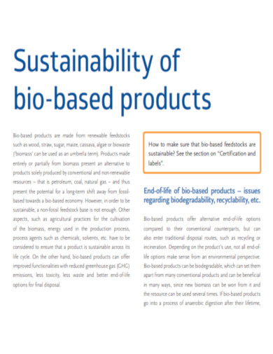 Sustainability of Bio based Products