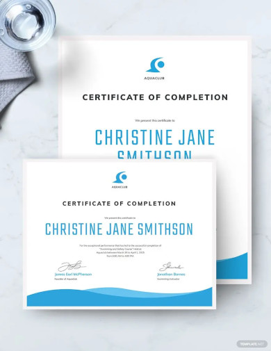 Swimming Certificate of Completion Template