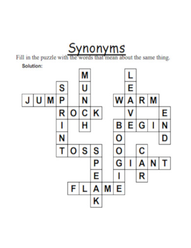 Synonyms Crossword Puzzle