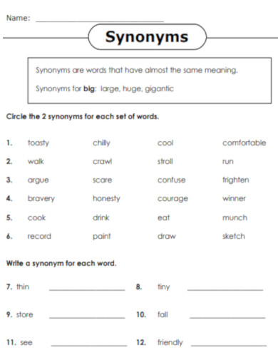 Synonyms Super Teacher Worksheets