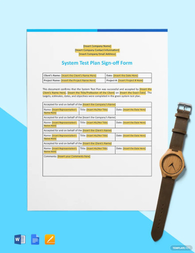 System Test Plan Sign off Form Template