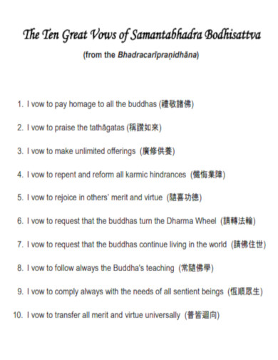 Ten Great Vows of Samantabhadra Bodhisattva