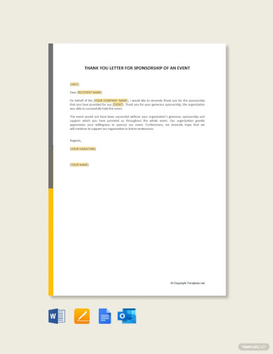 Thank You Letter for Sponsorship of Event Template