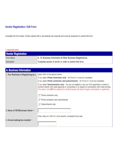 Vendor Registration Edit Form