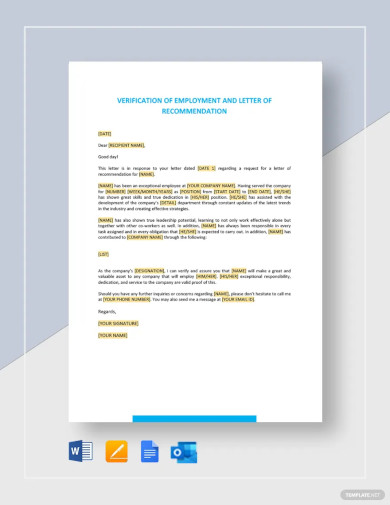 Verification of Employment and Letter of Recommendation Template