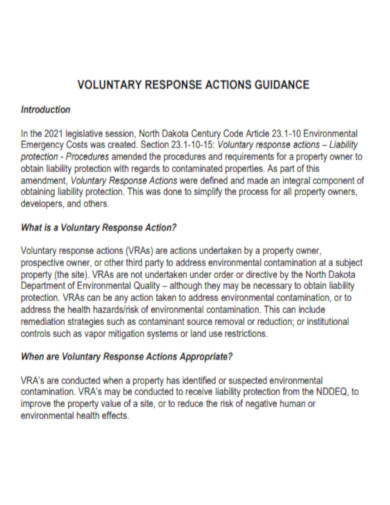 Voluntary Response Action Guidance