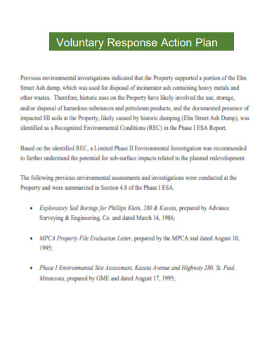 Voluntary Response Action Plan