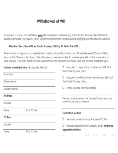 Withdrawal of Will