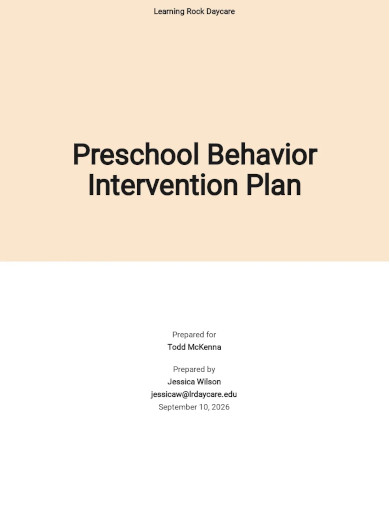 reschool Behavior Intervention Plan Template