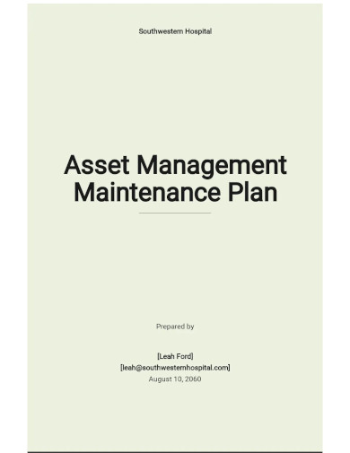 Asset Management Maintenance Plan Template