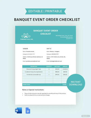 Banquet Event Order Checklist Template