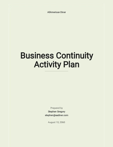 Business Continuity Activity Plan Template
